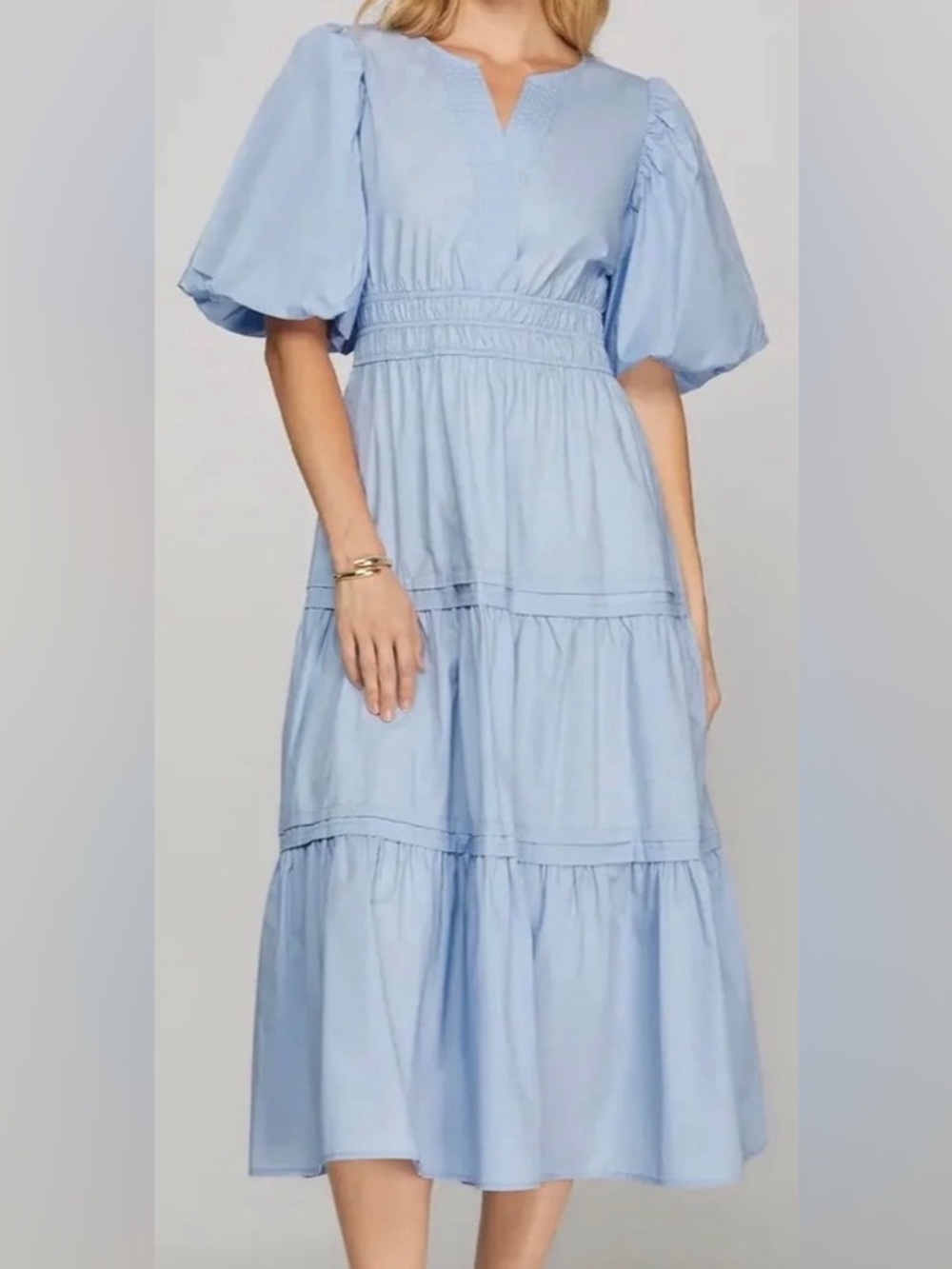 She + Sky Light Blue Quilted Front Dress-Length 51”